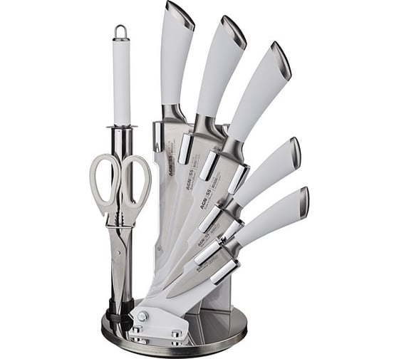 Изображение товара Упаковка ножей Agness из нержавеющей стали, на пластиковой вращающейся подставке, 8 предметов 911-502