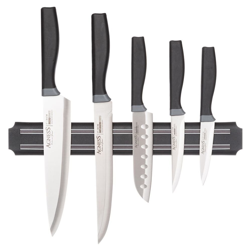 Изображение товара Набор ножей Agness 6 предметов с магнитным держателем и пластиковой ручкой