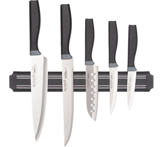 Изображение товара Упаковка ножей Agness 6 предметов, с магнитным держателем и пластиковой ручкой 911-043