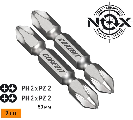 Изображение товара Набор бит двухсторонних (2 шт; Ph2xPz2х50 мм; карта) NOX 336003