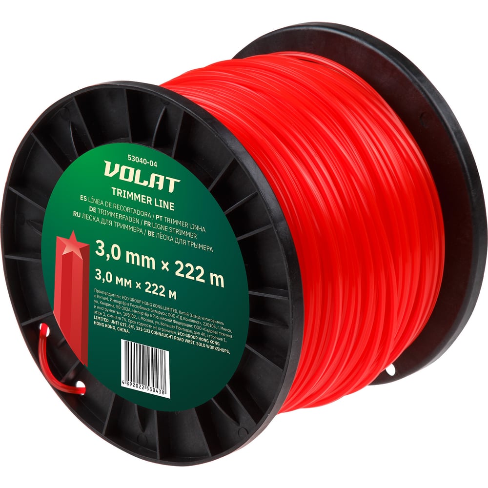 Изображение товара Леска 3 мм, 222 м, красная, звезда ВОЛАТ 53040-04 в катушке
