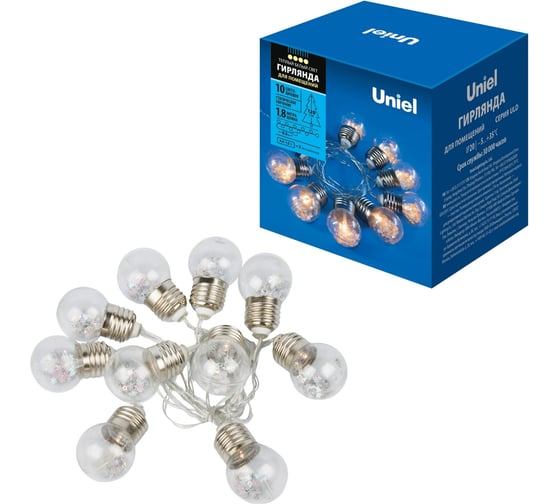 Изображение товара Светодиодная гирлянда на батарейках Uniel Лампочки ретро ULD-S1800-010/STB/3AA WARM WHITE, IP20 UL-00008425