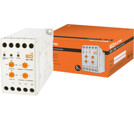 Изображение товара Реле контроля фаз TDM ELECTRIC ЕЛ-11М-3x380В 1нр+1нз контакты SQ1504-0014