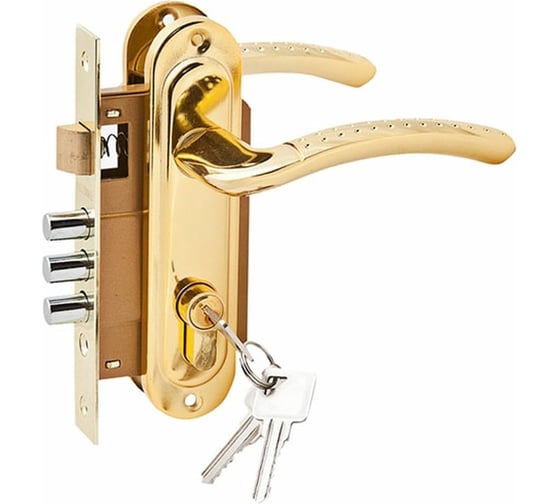 Изображение товара Комплект врезного замка с ручками и цилиндром PALIDORE LH 7036-59 PB, золото 98760051