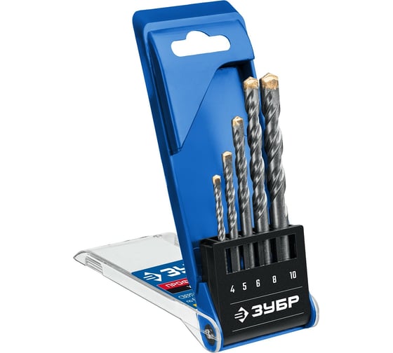 Изображение товара Усиленный набор сверл по бетону ЗУБР Профессионал 5 шт, 4-5-6-8-10 мм, 3-х гранный хвостовик 2916-H5_z01