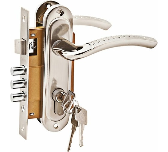 Изображение товара Комплект врезного замка с ручками и цилиндром PALIDORE LH 7036-59 SN, никель матовый 98760054