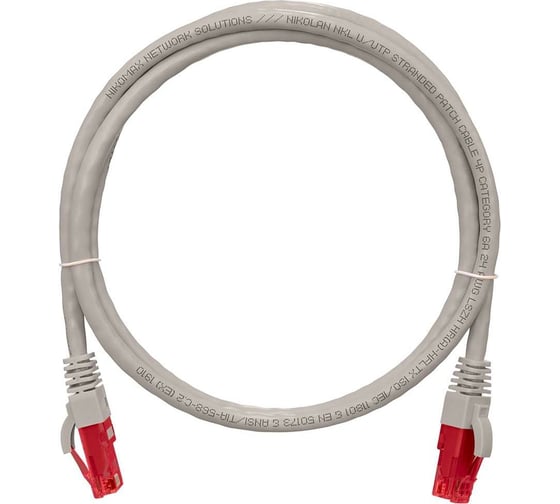 Изображение товара Шнур NIKOMAX U/UTP 4 пары, Кат.6a, 2хRJ45/8P8C, T568B, 7x0,195мм, NMC-PC4UA55B-020-C-GY