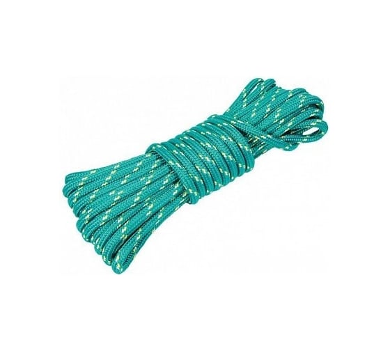 Изображение товара Плетеная веревка MAESTRO с сердечником, 10 мм х 15 м, зеленая с желтой, белая нить, моток 69240