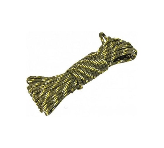 Изображение товара Плетеная веревка MAESTRO с сердечником, 8 мм х 15 м, хаки с желтой и белой нитями, моток 69212