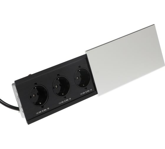 Изображение товара Розеточный блок в стол СИМАЛЕНД, сдвижная крышка, 10А, 3 розетки, провод 1.8 м, серебристый 7451033