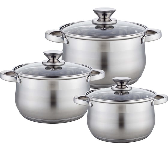 Изображение товара Набор посуды Webber BE-615/6 из нержавеющей стали 6 предметов 2.9 л, 5.1 л, 6.6 л 0R-00002695