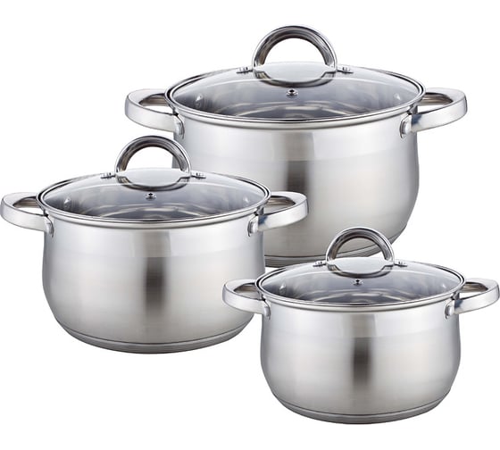 Изображение товара Набор посуды Webber BE-617/6 из нержавеющей стали 6 предметов 2.9 л, 5.1 л, 6.6 л 0R-00002697