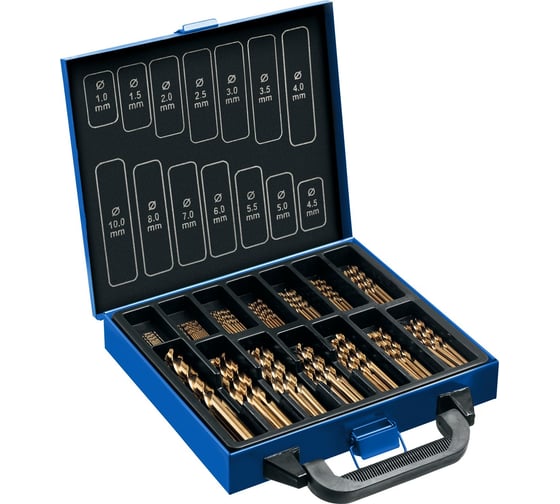 Изображение товара Набор сверл по металлу ЗУБР Кобальт 99 шт, 1-10 мм, сталь Р6М5К5 29626-H99