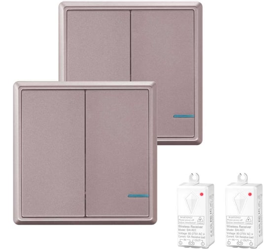 Изображение товара Проходной дистанционный 2клавишный выключатель GRITT Practic розовое золото комплект:  2 выключателя, 2 радиореле 1000Вт 11204