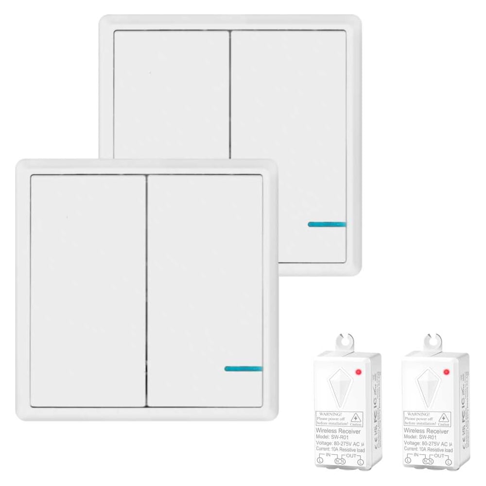 Изображение товара Проходной дистанционный 2клавишный выключатель GRITT Practic белый комплект: 2 выключателя IP67, 2 радиореле 11203