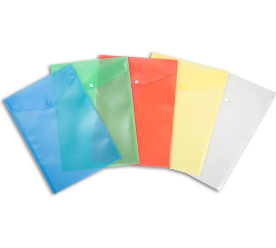 Изображение товара Конверт на кнопке БЮРОКРАТ -PK875/1 A4, вертикальный, пластик 0.18 мм, ассорти, кнопка ассорти, 10 шт 967047