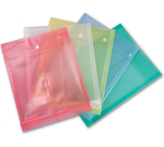 Изображение товара Конверт на кнопке БЮРОКРАТ A4, вертикальное расширение, пластик 0.18 мм, ассорти, кнопка ассорти, 5 шт 816707