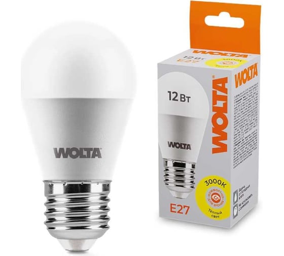 Изображение товара Светодиодная лампа Wolta "Шар" G45 12Вт 1050лм 3000К Е27 1/50 25Y45GL12E27