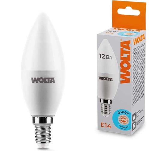 Изображение товара Светодиодная лампа Wolta "Свеча" C37 12Вт 1050лм 6500К Е14 1/50 25WC12E14