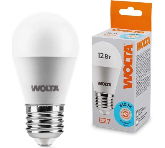 Изображение товара Светодиодная лампа Wolta "Шар" G45 12Вт 1050лм 6500К Е27 1/50 25W45GL12E27