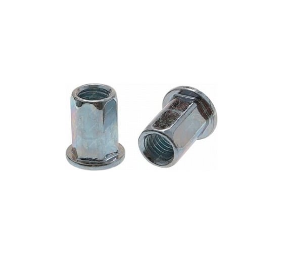 Изображение товара Заклепка КРЕП-КОМП шестигранная, с внутренней резьбой, цилиндрический бортик, белый цинк, М10x1,5x21, 180 шт. зрш10