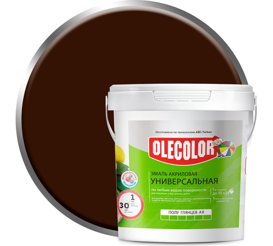 Изображение товара Акриловая эмаль OLECOLOR полуглянцевая, цвет горячий шоколад, 0.8 кг 4300008764