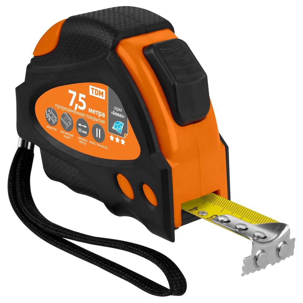 Изображение товара Рулетка TDM ELECTRIC 7.5м х 25мм с автостопом и магнитом