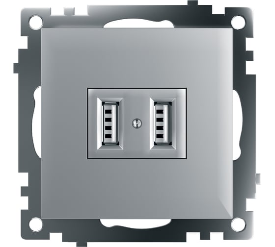 Изображение товара 2-местная USB розетка STEKKER (механизм), GLS10-7115-03, 250B, 2,4А, серия Катрин, серебро 39588
