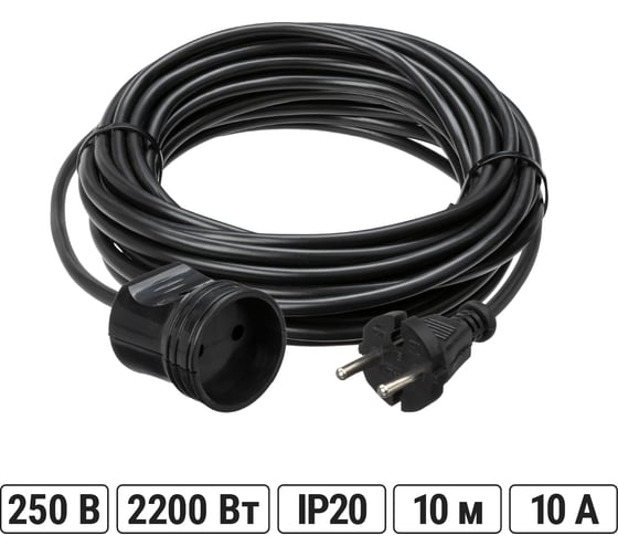 Изображение товара Силовой удлинитель-шнур TDM ELECTRIC народный ПВС 2200 Вт без заземления, 10м, штепсельное гнездо SQ1307-0206