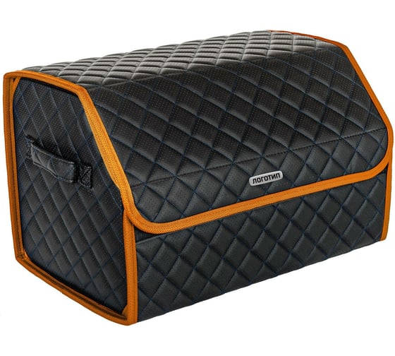 Изображение товара Сумка-органайзер в багажник Vicecar синяя нить/оранжевый кант, логотип PORSHE VC721_оранжевый