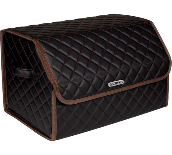 Изображение товара Сумка-органайзер в багажник Vicecar красная нить/коричневый кант, логотип KIA VC910_коричневый