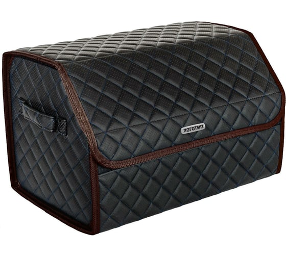 Изображение товара Сумка-органайзер в багажник Vicecar синяя нить/коричевый кант, логотип M версия VC714_коричневый