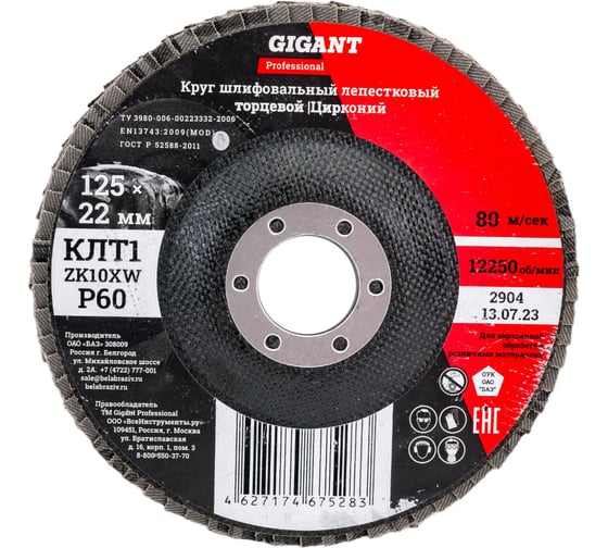 Изображение товара Круг лепестковый Professional 125х22.2 мм, P60, цирконий Gigant GNT-P60