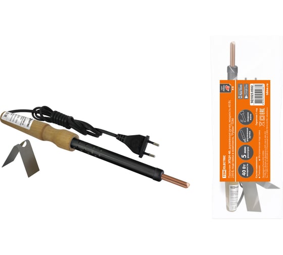 Изображение товара Паяльник TDM ELECTRIC ЭПЦН-40, деревянная ручка, мощность 40 Вт, 230 В, подставка в комплекте, Рубин SQ1025-0502