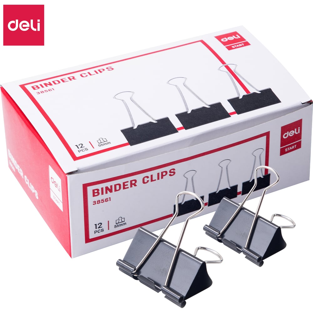 Изображение товара Зажимы для бумаг DELI E3856 51 мм черный металл 12 шт