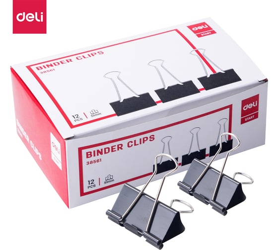 Изображение товара Зажимы для бумаг DELI 12 шт, черный, металл, 51 мм E38561