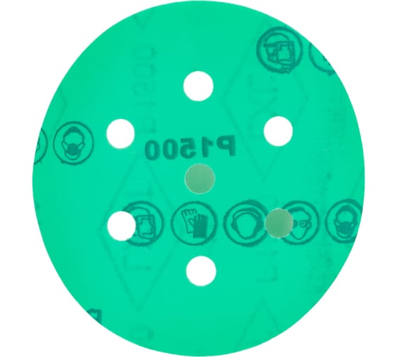 Изображение товара Круг шлифовальный на липучке - зелёный 125 мм, 5 шт, P1500 FASTER TOOLS 8552