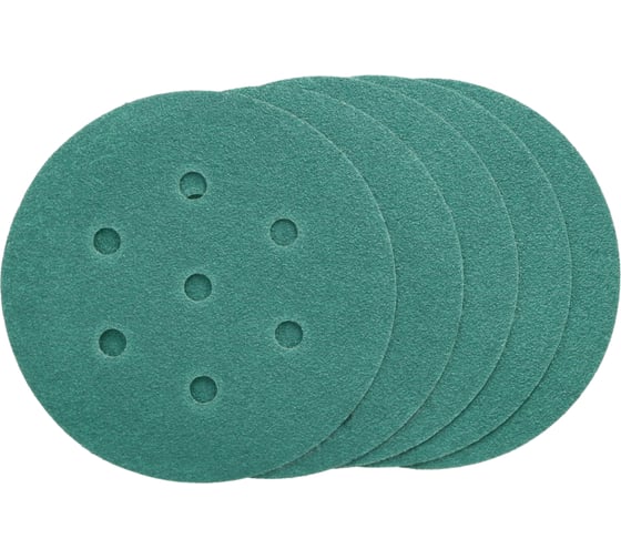 Изображение товара Круг шлифовальный на липучке - зелёный 125 мм, 5 шт, P60 FASTER TOOLS 8538