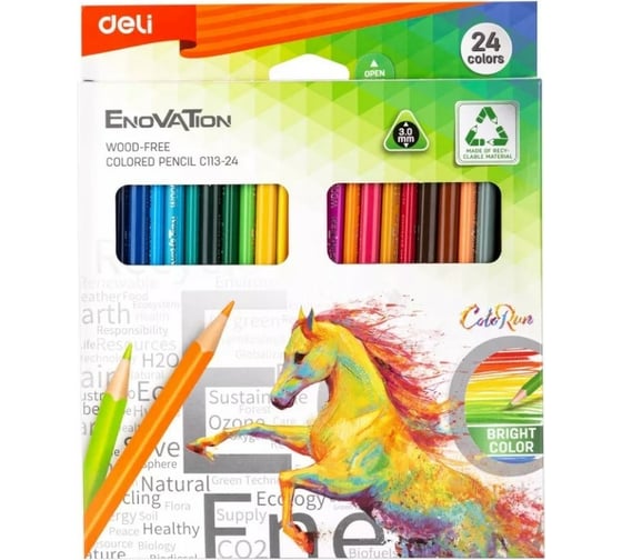 Изображение товара Цветные карандаши DELI Enovation EC113-24 трехгранные пластик 24 цвета коробка/европодвес 24 шт, 12 упак 1504248