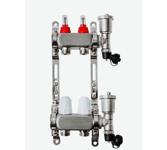 Изображение товара Коллекторная группа с расходомерами Grosetto 1"x3/4" 2 выхода, нержавеющая сталь, 10 бар 2042989 Gr-2 AVR