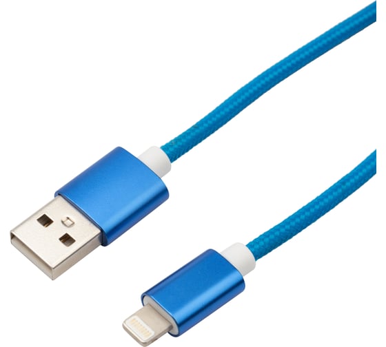 Изображение товара Кабель USB - Lightning REXANT 1 м, для iPhone синяя нейлоновая оплетка 18-7052