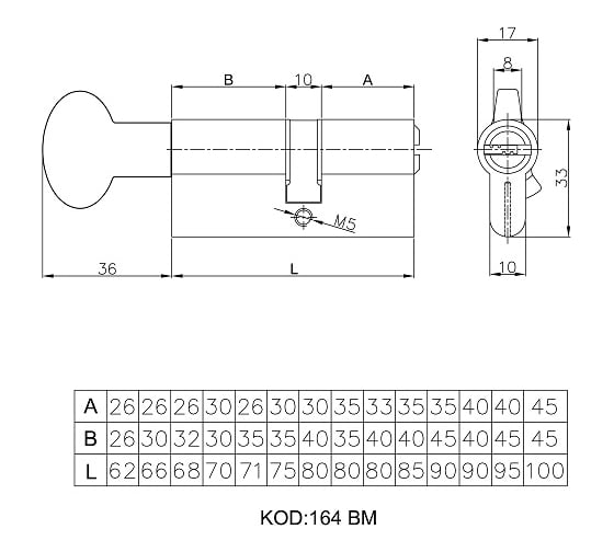 Изображение товара Цилиндровый механизм с вертушкой KALE KILIT 164 BM/72 (30+10+32) мм, латунь, 5 кл. 17777
