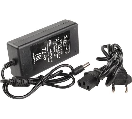 Изображение товара Источник постоянного напряжения с вилкой для светодиодной ленты General Lighting Systems 72Вт 110-240В IP20 GDLI-72-A-IP20-12 510020