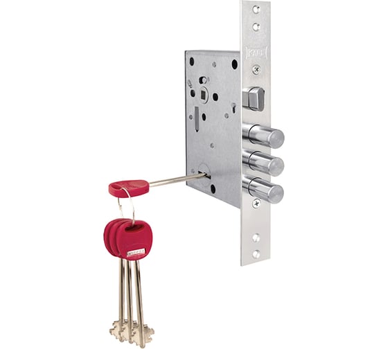 Изображение товара Врезной сувальдный замок с защёлкой KALE KILIT 442/L, 4 ключа 60 мм 40687