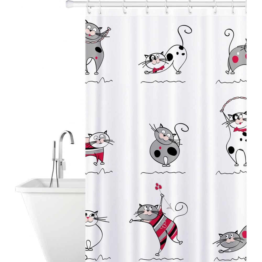 Штора для ванной Tatkraft штора для ванной с кольцами lemer fly cats 180x200 см полиэстер цвет бело черный