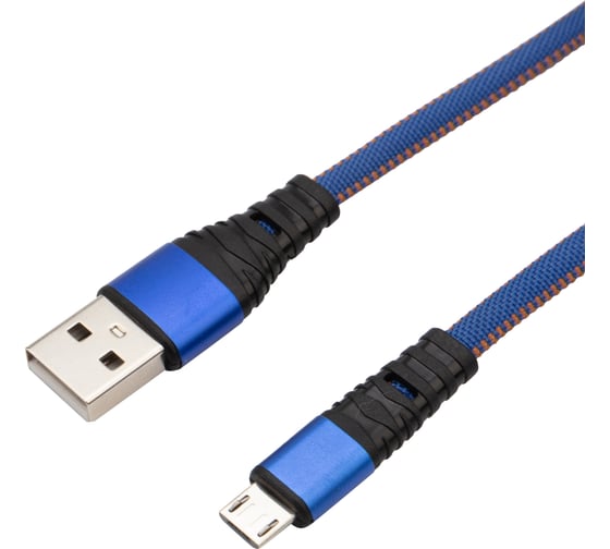 Изображение товара Кабель USB - micro USB REXANT 1 м, плоский, синяя джинсовая оплетка 18-1163