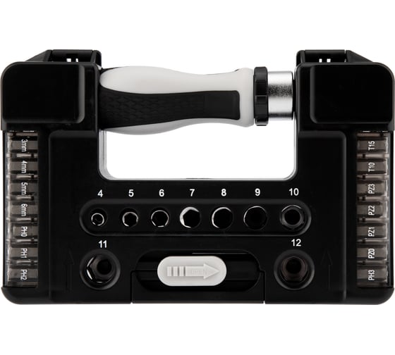 Изображение товара Реверсивная отвертка KRANZ с набором бит и головок, 38 предметов, в кейсе KR-12-4792