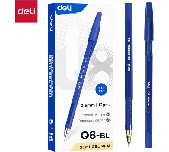 Изображение товара Набор ручек шариков. DELI 0.35 мм, синий, 12 шт EQ8-BL