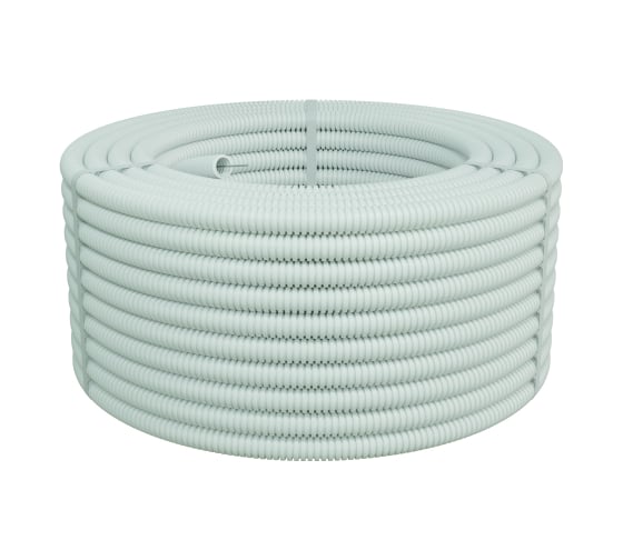 Изображение товара Гофрированная труба Экопласт ПП HF-FR тяжелая, с зондом, без галогена, ПЛЛ диам.16мм ПВ-0 (100м) белый 61116HFR-W