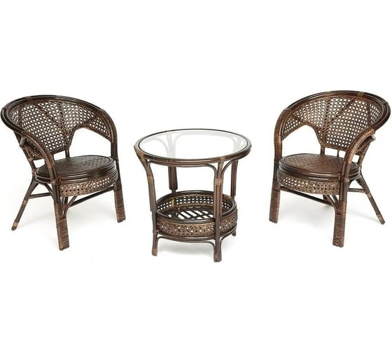 Изображение товара Террасный комплект Tetchair PELANGI стол со стеклом, 2 кресла, без подушек, ротанг 13344